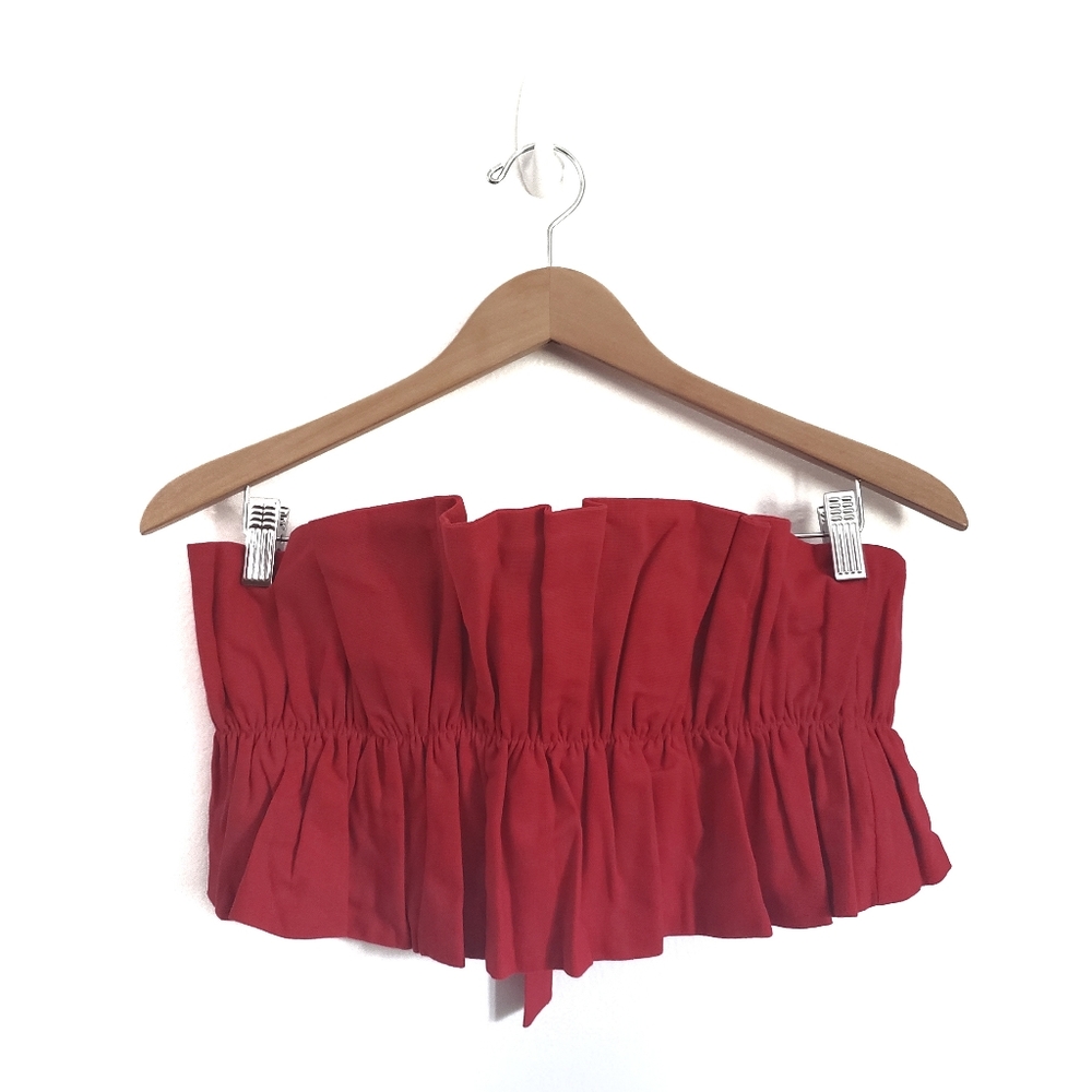 Selfie Leslie Thea Ruffle Linen Tie Back Crop Top Red Size USA Small